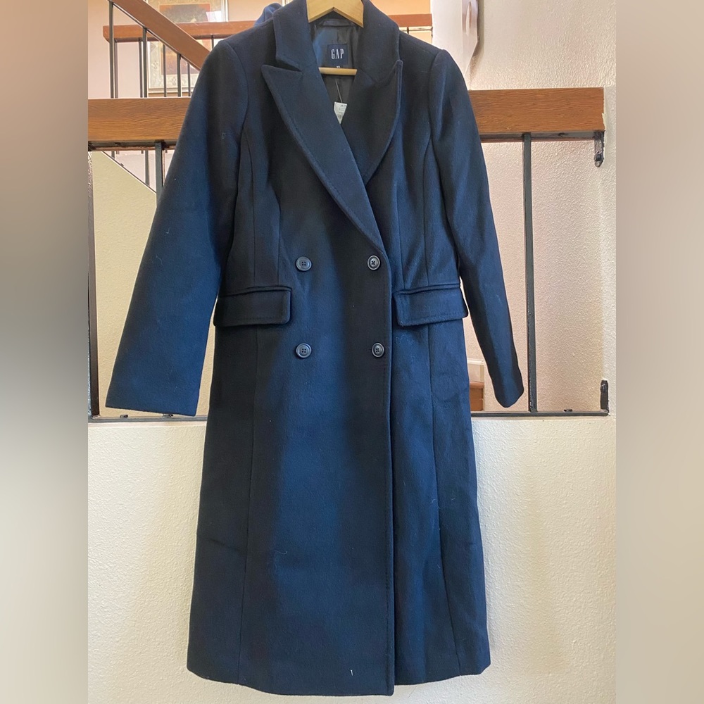 GAP Wool-Blend Double-Breasted Long Peacoat